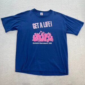 Jerzees Vintage 90s 1992 "Get a Life! Christian Overcomers" Graphic T-Shirt XL